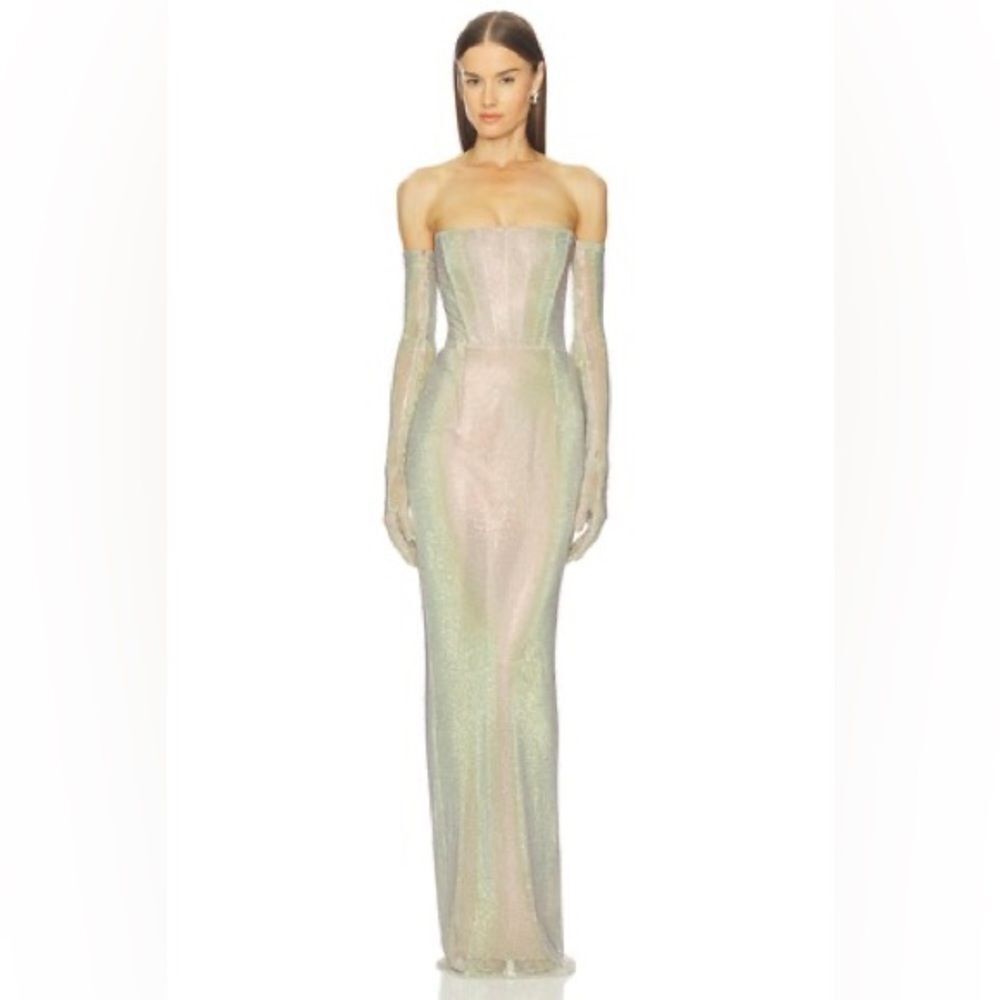NEW BRONX AND BANCO Florentina Diamond Gown, Wedding max dress w gloves